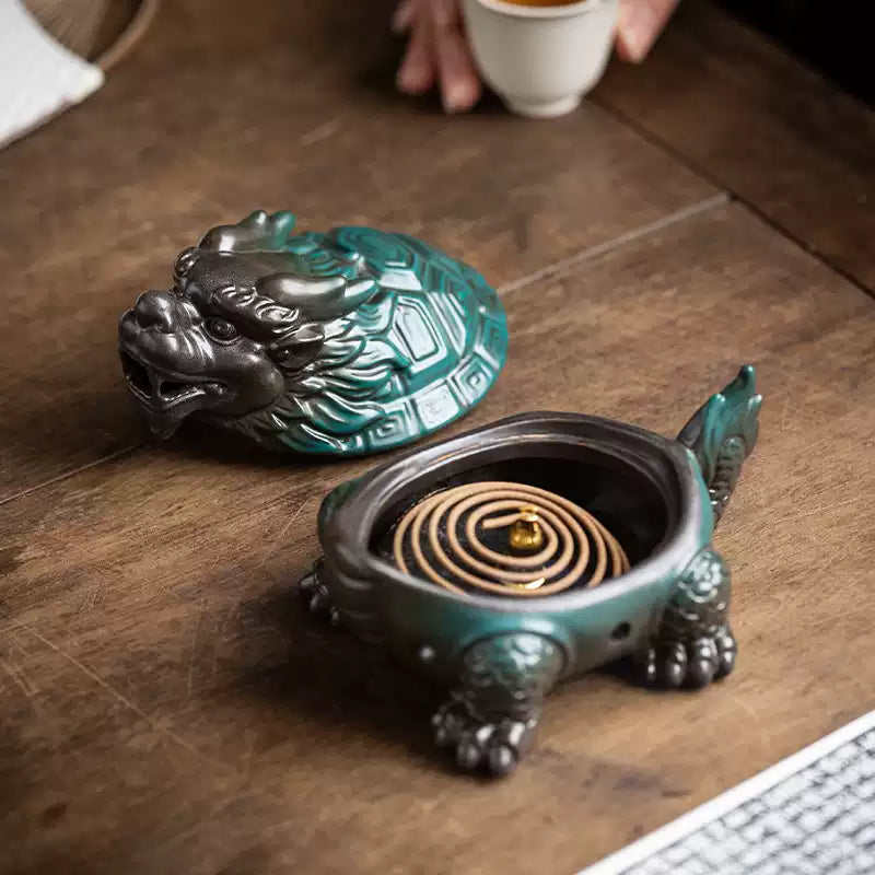 Auspicious Dragon Turtle Ceramic Incense Burner