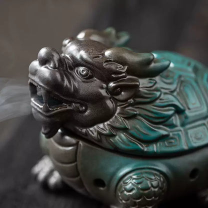 Auspicious Dragon Turtle Ceramic Incense Burner