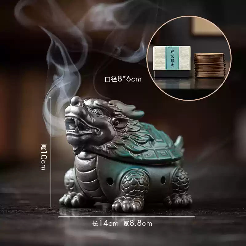 Auspicious Dragon Turtle Ceramic Incense Burner