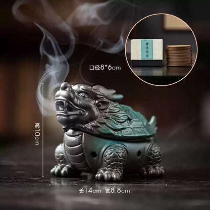 Auspicious Dragon Turtle Ceramic Incense Burner