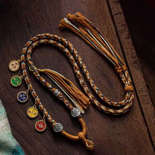 Tibetan style hand rolled Rope Chain of the Five way Wealth Gods.