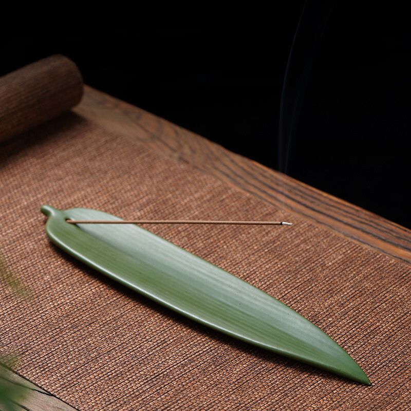 Handcrafted Jingdezhen Ceramic Bamboo Leaf incense holder