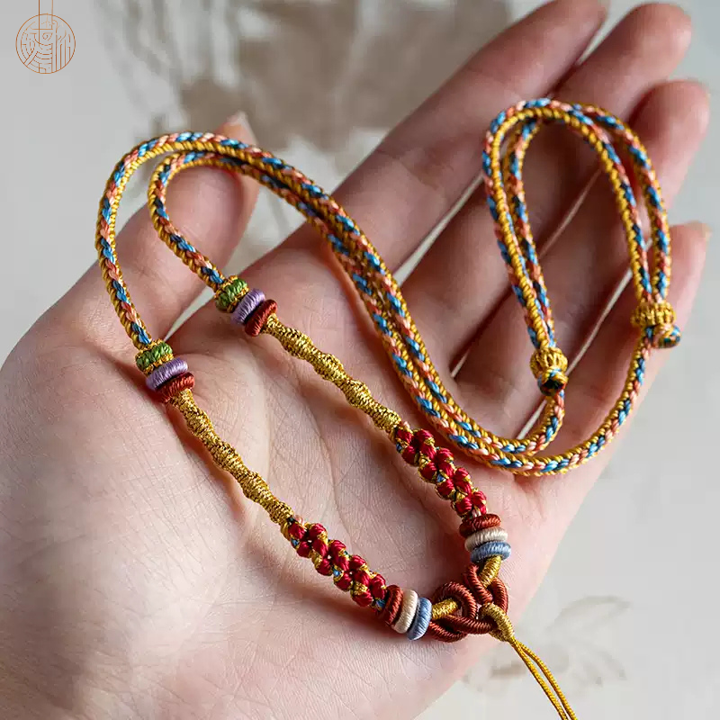 Dunhuang Color Matching Peach Blossom Knot Hand-Woven Rope Chain