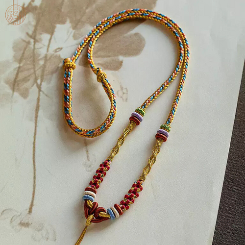 Dunhuang Color Matching Peach Blossom Knot Hand-Woven Rope Chain